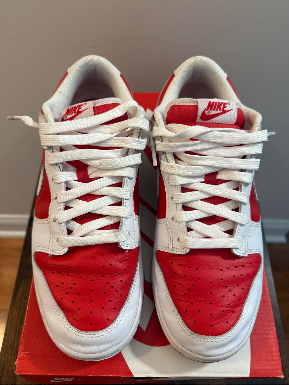 Nike Dunk Low Retro Championship Red University Red/White Leather Size 9.5